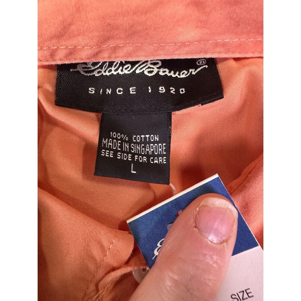 NWT Mens Eddie Bauer Short Sleeve Shirt Cotton Poplin Size Large Orange Apricot - Picture 4 of 7